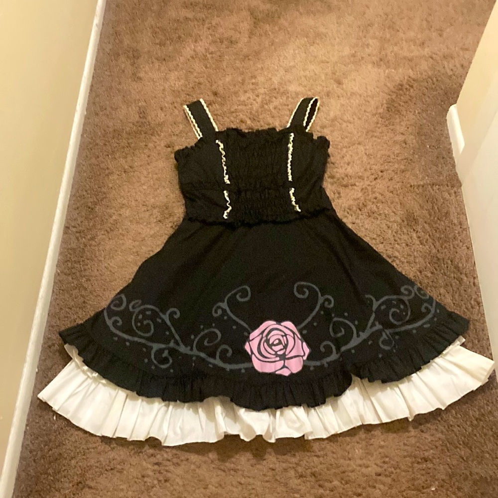 Black Rose Ruffle Lolita Style Dress.  Cosplay.